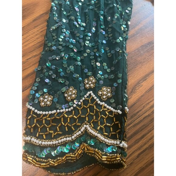 Laurence Kazar New York long sleeved sequined and beaded silk maxi gown size M - Picture 4 of 8